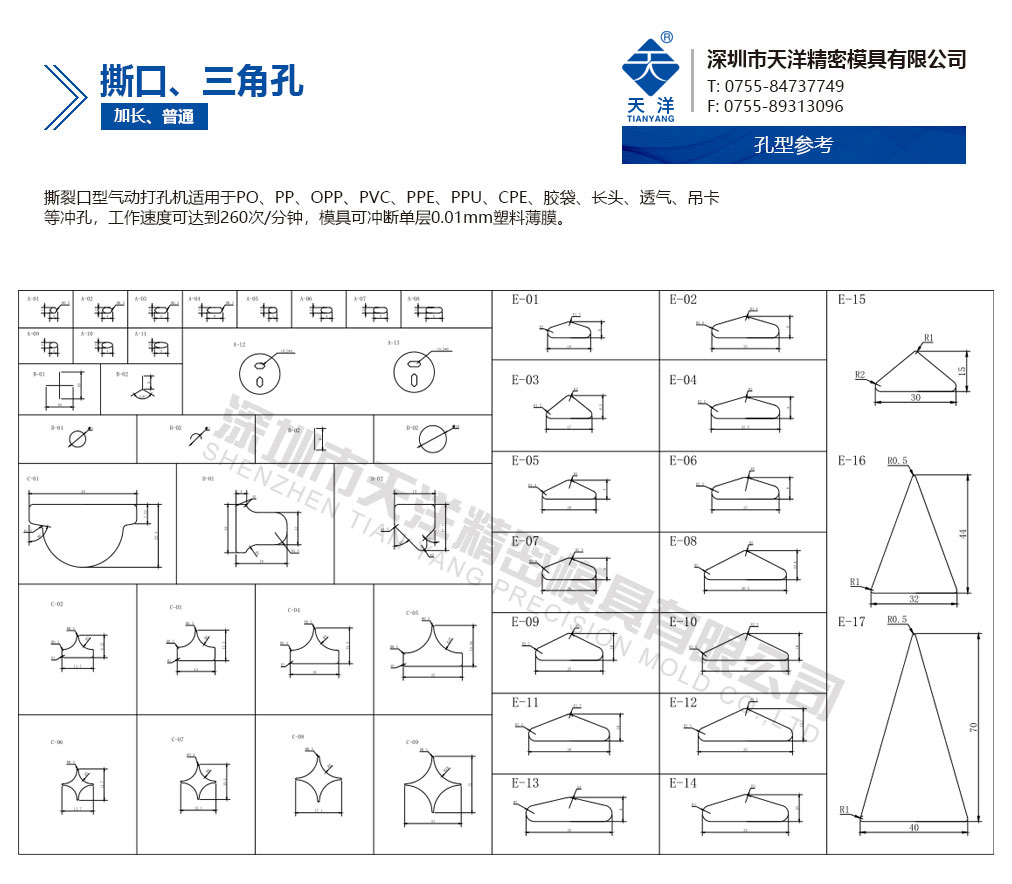 撕口、三角孔等